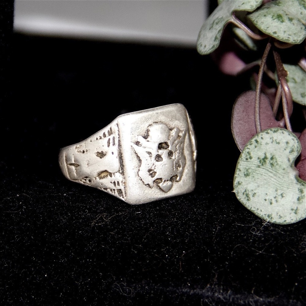 Vintage US Army Class Ring Size 13 Military Signet Eagle Crest Ring 40s 925‎
